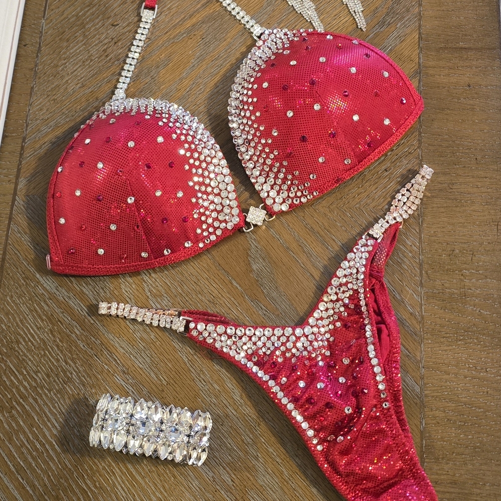 Red Rhinestone Bikini Set